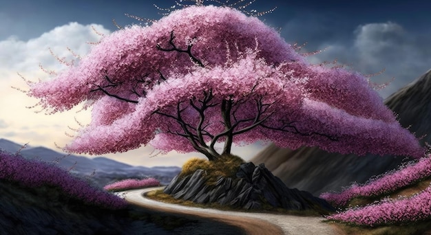 Fiore di ciliegio giapponese dietro lo sfondo della collina