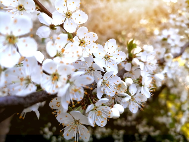 Fiore di ciliegio o albicocca al mattino alla luce del sole