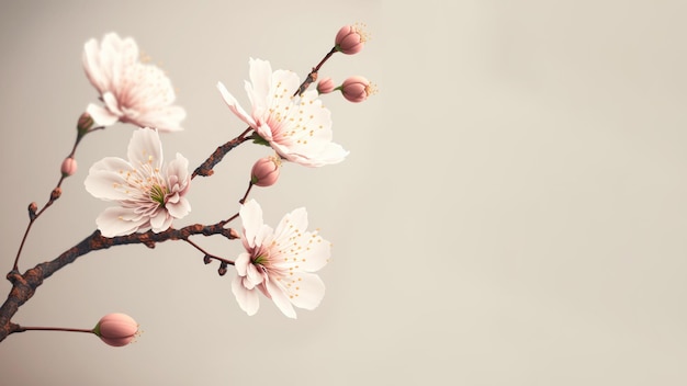 Fiore di ciliegio o ramo di un albero di sakura su sfondo bianco dello spazio della copia