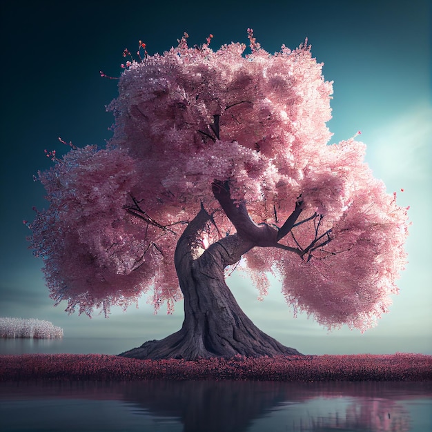 Fiore di ciliegio sakura albero rosa paesaggio giapponese illustrazione