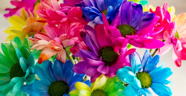 Foto fiore di crisantemo arcobaleno mazzi di fiori fiori colorati messa a fuoco selettiva banner floreale astratto