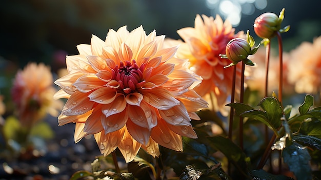 Fiore di dahlia da giardino di colore arancione