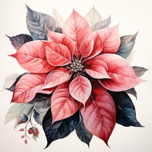 fiore di fiore di Aquarello Poinsettia isolato