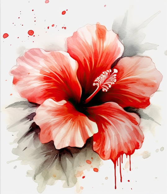Fiore di ibisco acquerello rosso Illustrazione AI GenerativexA