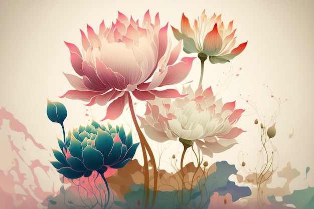 Fiore di loto Arte digitale acquerello AI generativa