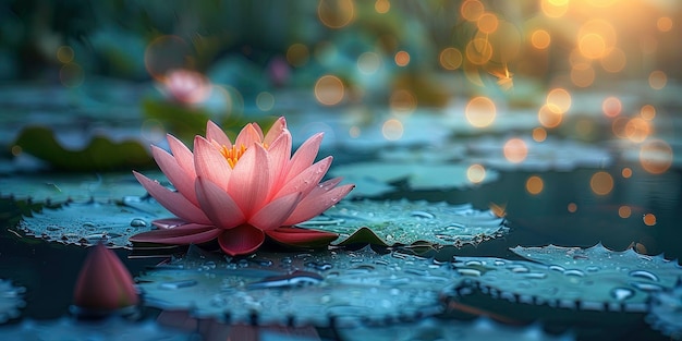 Fiore di loto panoramico in piena fioritura Attrazione vibrante di gigli d'acqua