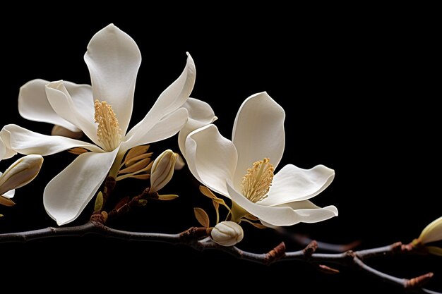 Fiore di magnolia liliiflora sul ramo con foglie