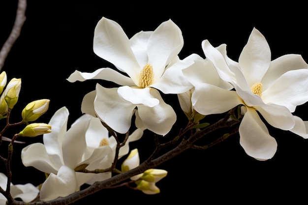 Fiore di magnolia liliiflora sul ramo con foglie