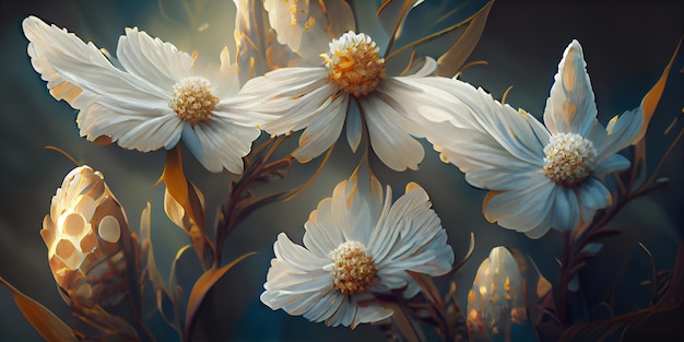 Fiore di margherita bianco. Illustrazione digitale. La pittura. Bellissimo scenario