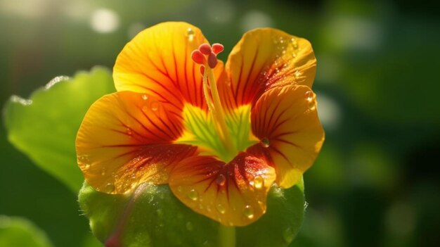 Fiore di nasturzio fiamma splendidamente fiorito con sfondo naturale IA generativa