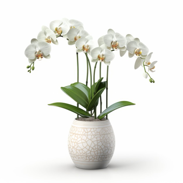Fiore di orchidee bianche fotorealistico in un moderno vaso di ceramica