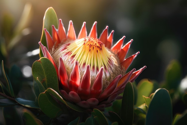 Fiore di protea con fiore di protea e intelligenza artificiale floreale generata