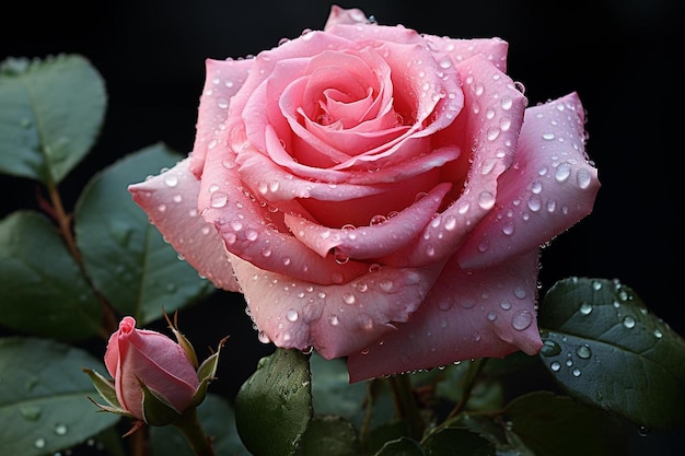 Fiore di rosa con atmosfera piovosa fotografia di rose rosa