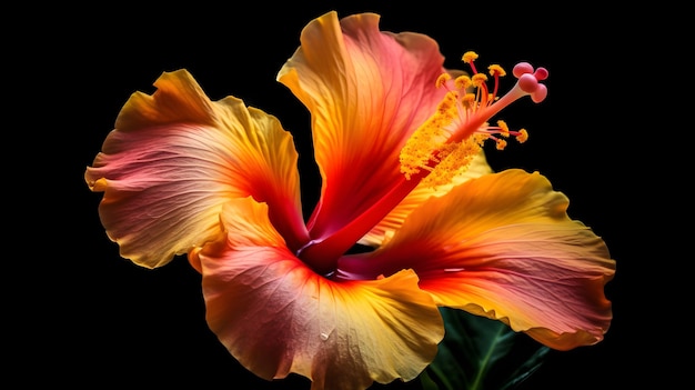 Fiore di rosa Hibiscus rosasinensis o pianta di lustrascarpe isolato su sfondo nero