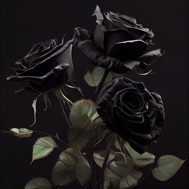 Fiore di rosa nera primo piano sfondo di rose scure IA generativa