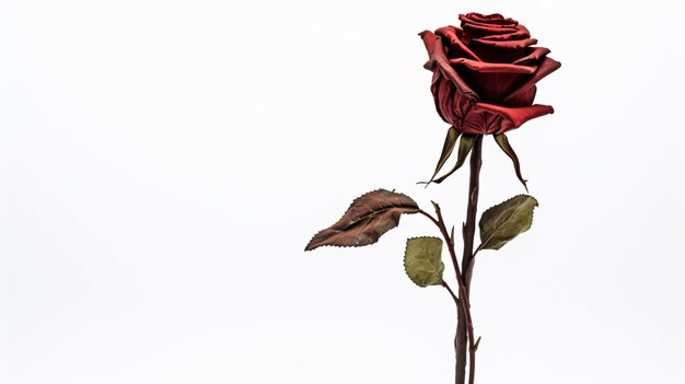 Fiore di rosa rossa secca isolato su sfondo bianco