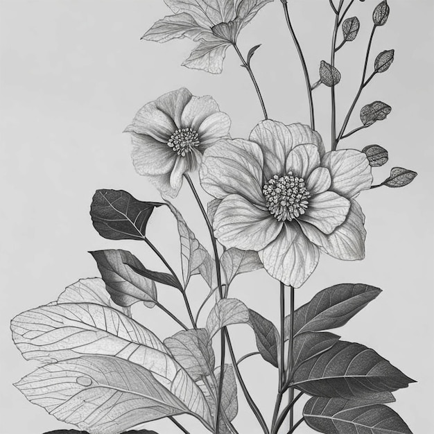 Fiore di schizzo in bianco e nero