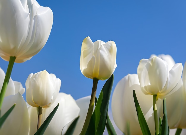 fiore di tulipano bianco contro il cielo blu