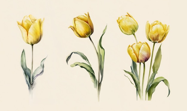 Fiore di tulipano giallo su sfondo bianco oggetto isolato biglietto di auguri