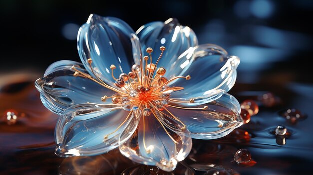 Fiore fatto d'acqua in un ambiente luminoso