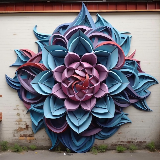 Fiore geometrico ultra-realistico Un capolavoro dell'arte di strada del graffiti