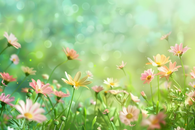 Fiore giallo e sfondo bokeh con spazio di copia per il testo