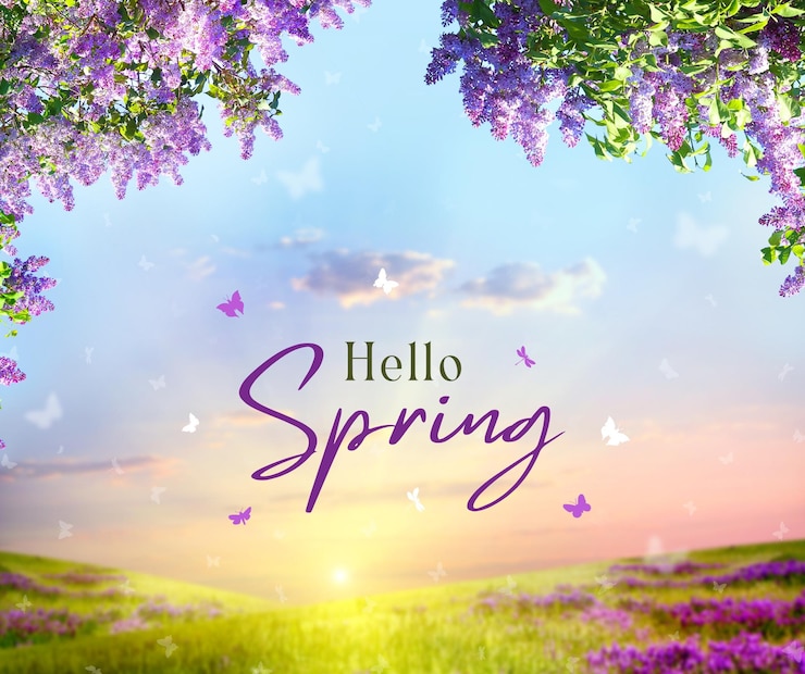 Foto fiore illustrativo naturale viola e verde ciao stagione primaverile saluto facebook post 1