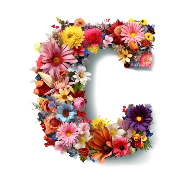 Fiore lettera C fatta da fiore colorato generativo ai generato