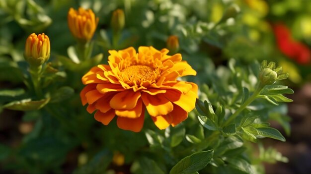 Fiore Marigold africano splendidamente fiorito con sfondo naturale IA generativa