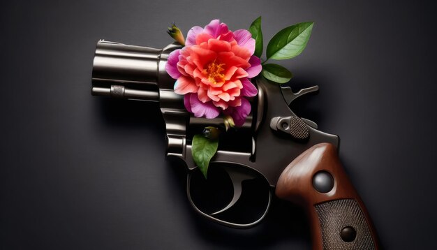 Fiore nel barile di una pistola giocattolo