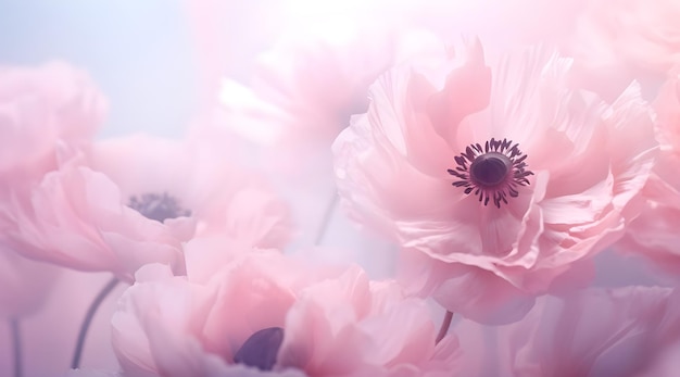 fiore papaveri rosa sullo sfondo estate estate luminoso fiori freschi con gocce d'acqua nella nebbia sfocata galleggia