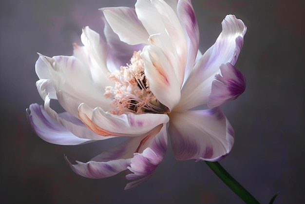 Fiore peonia bianca e viola