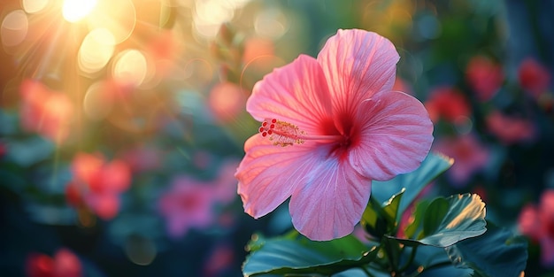 Fiore rosa con foglie verdi