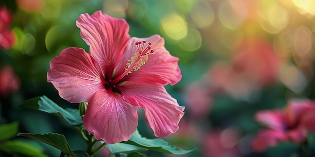 Fiore rosa con foglie verdi