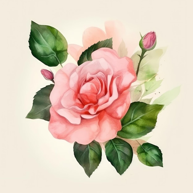 Fiore rosa dell'acquerello Illustrazione AI GenerativexA