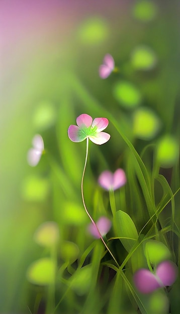 Fiore rosa seduto in cima a un lussureggiante campo verde Generativo Ai