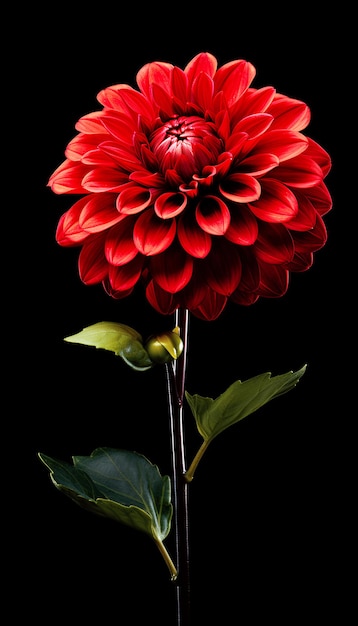 Fiore rosso dahlia sullo sfondo nero ai generato