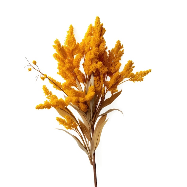 Fiore secco di Solidago Goldenrod isolato su sfondo bianco AI generativa