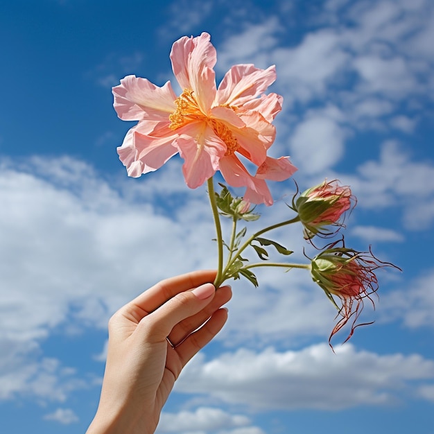 Fiore tenuto in mano contro il cielo