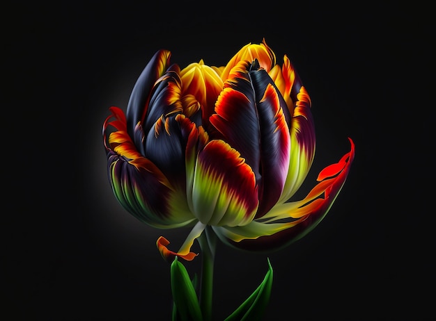 Fiore tulipano reso 3D su sfondo nero scuro