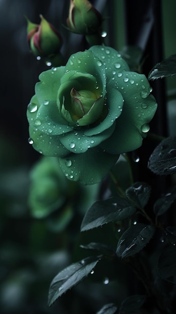 Fiore verde sotto la pioggia