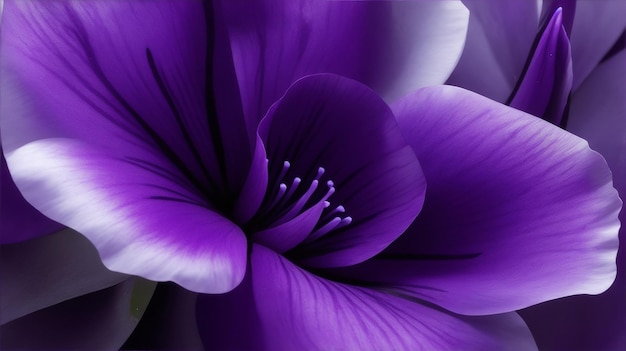 Fiore viola astratto e dettaglio di fiore lucido come floreale di Generative AI