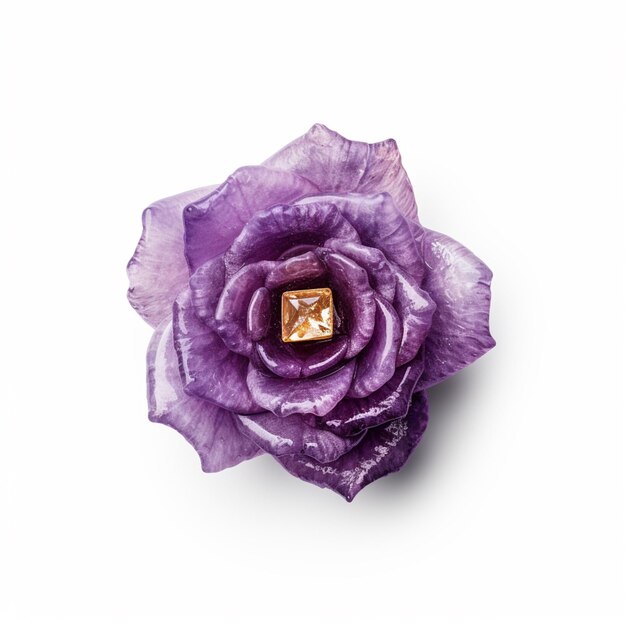 fiore viola con un diamante al centro su una superficie bianca ai generativa