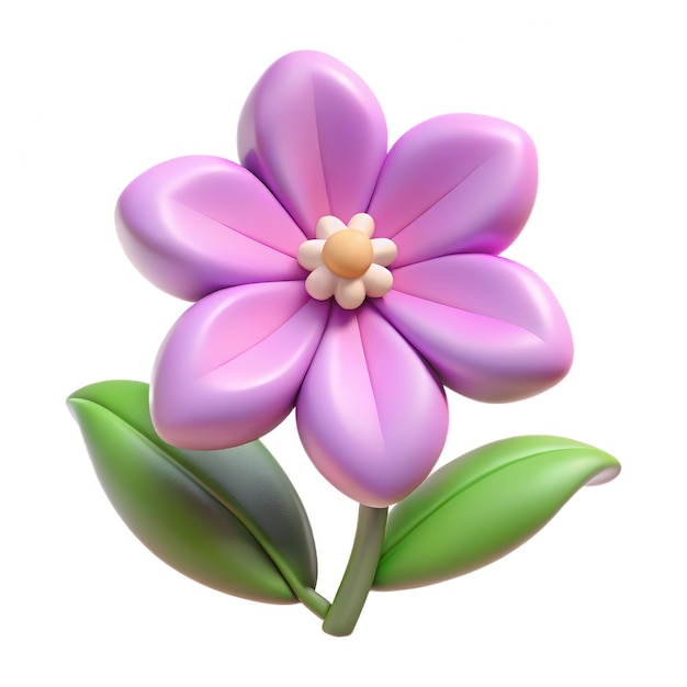 Fiore viola vibrante con foglie verdi stilizzato illustrazione di fiori colorati per il design e la decorazione