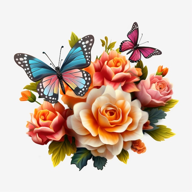 Fiori 3D con clipart di farfalle