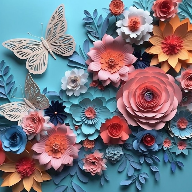 Fiori 3D con farfalle