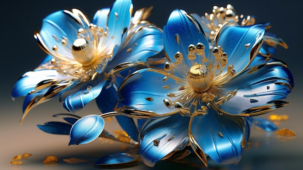 Fiori 3D in oro blu