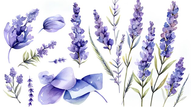 fiori ad acquerello blu e bianco acquerello lavanda