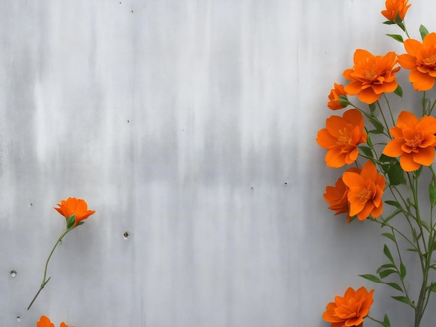 Fiori arancione contro un muro grigio ai generato