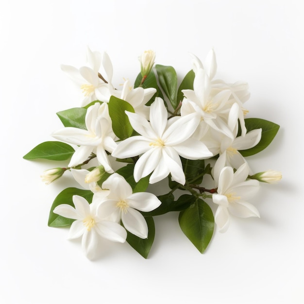 Fiori bianchi di gelsomino su uno sfondo bianco Una bellezza tropicale simbolica